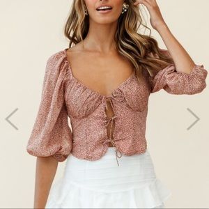 Selfie Leslie Taz Puff Sleeve Tie Front Top